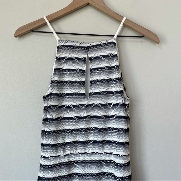 Saks Fifth Avenue Chevron Stripe Pattern Navy & White Spaghetti Strap Maxi Dress - Picture 6 of 8
